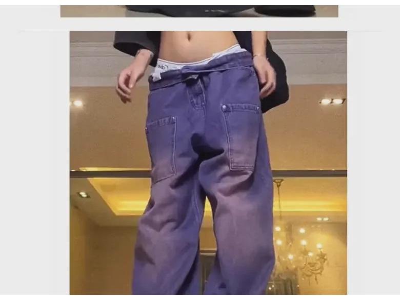Женские фиолетовые джинсы с высокой талией и широкими штанинами 2022 года: Летние облегающие, свободные прямые брюки для уборки