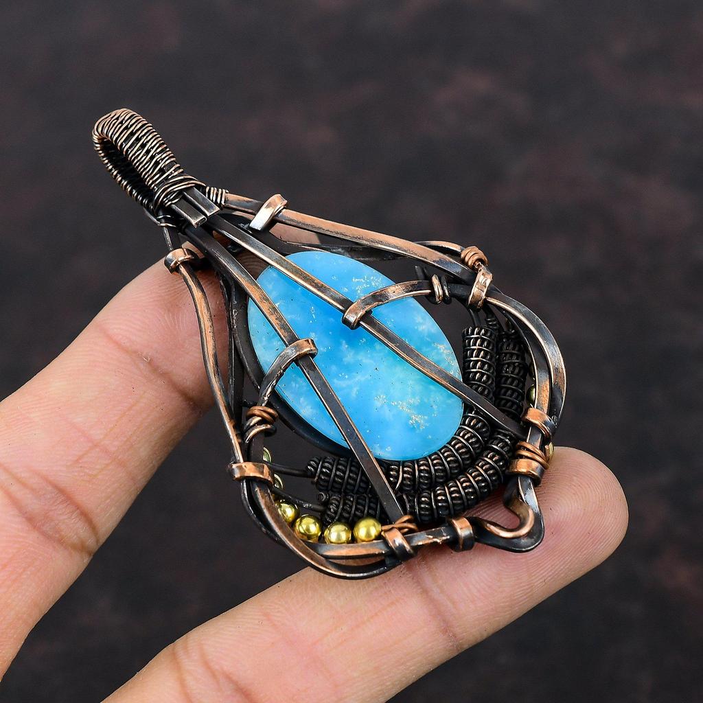 Smithsonite Pendant Copper Wire Wrapped Pendant Natural Gemstone Pendant Handmade Boho Pendant Copper Jewelry Gift For Her Wire Wrap Jewelry