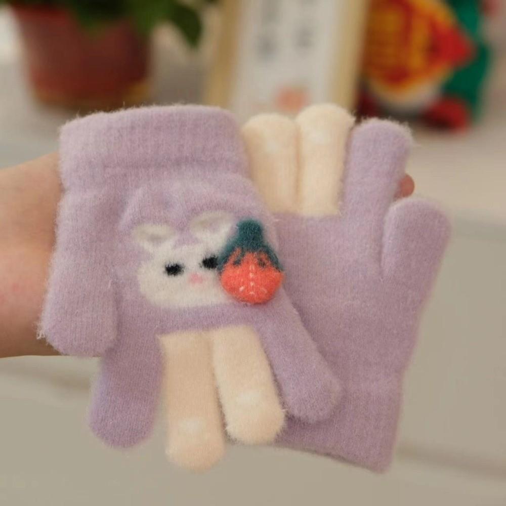 Cute Cartoon Rabbit Kids Knitted Gloves Thickened Children Full Fingers Gloves Winter Warm Outdoor Sports Windproof Gloves