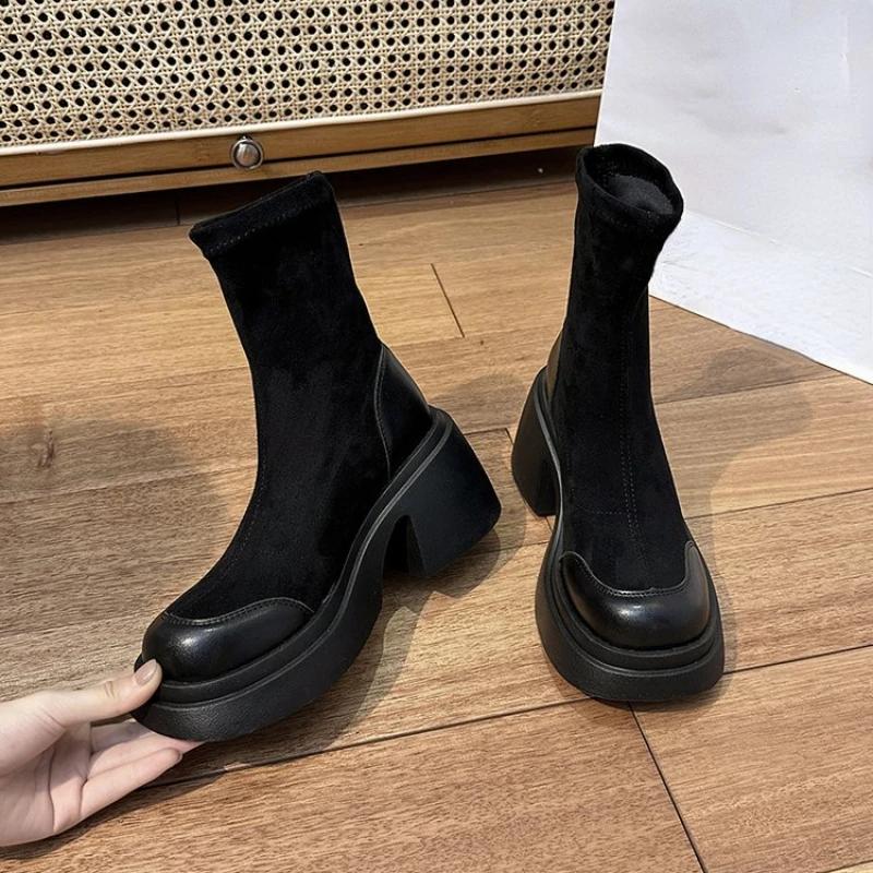 Fashion New Boots Women's Fashion Mid Tube Boots 2024 Women's Square Heel Round Head Autumn and Winter Boots