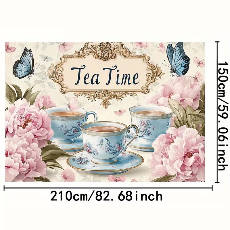 2D Floral Tea Party Backdrop, Afternoon Tea Party Background Cloth