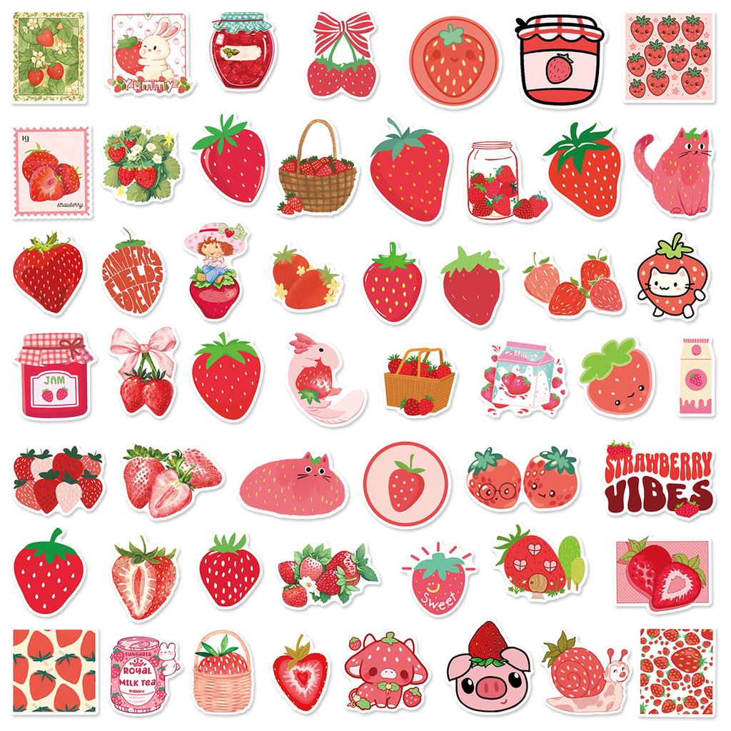 50Pcs Kawaii Strawberry Stickers DIY Stickers Scrapbooking Phone Luggage Skateboard Vinyl  Waterproof Graffiti Decals