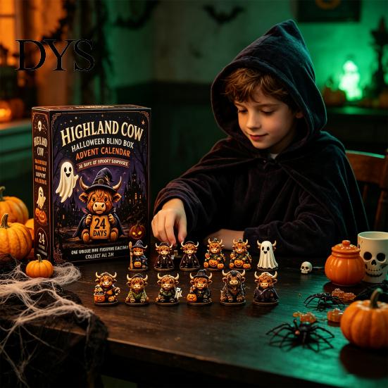 Halloween Countdown Gift Box Highland Cow Advent Calendar, 24 Days Desk Decorations with 24Pcs Figurines, Spooky 2026 Calendar