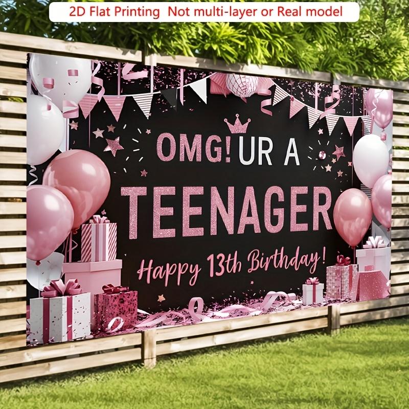 [Hang a banner] 1 pack, pink and black, for a 13th birthday party scene background