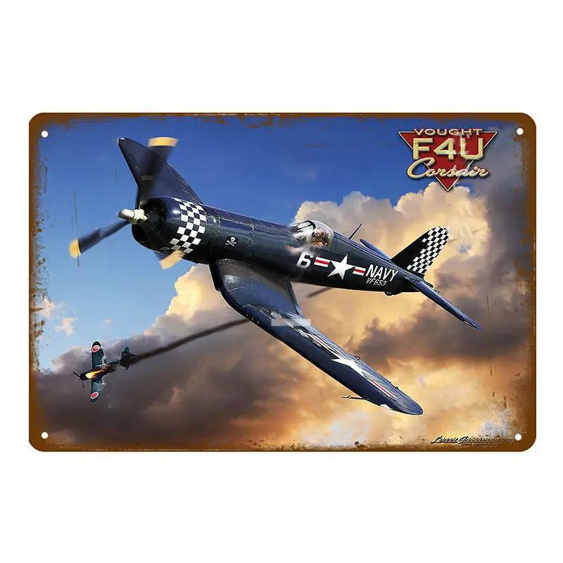 Vintage Airplane Metal Signs Fighter Jet Plane Posters Retro Aircraft Plate Metal Plaque Painting Living Room Home Wall Decor