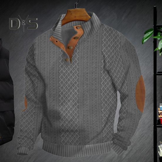 Мужская толстовка с эластичными манжетами, воротником-стойкой, длинными рукавами, жаккардовая ткань в стиле пэчворк, свободная, с пуговицами контрастного цвета, повседневная одежда, школьный топ средней длины