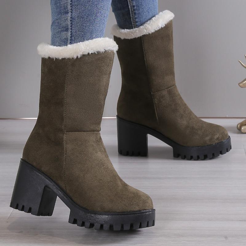 Women Boots Winter Boots Thick-heeled Shoes Cotton Boots Keep Warm Ankle Boots Non-slip Shoes Women Thick-soled Winter Boots Shoes Plus Velvet