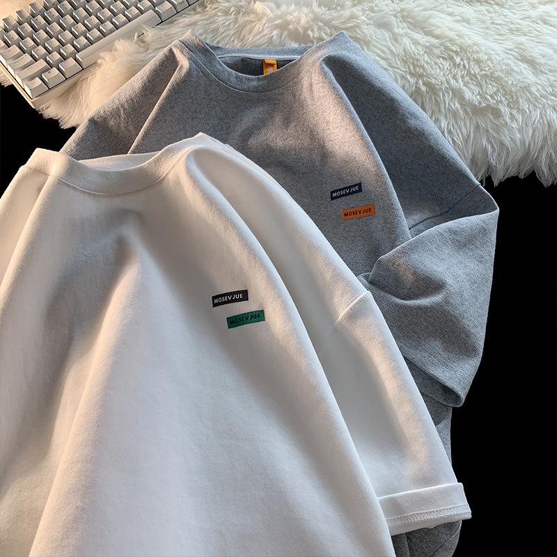 Мужская футболка оверсайз в американском ретро-стиле с маленьким воротником - модный летний хлопковый стиль