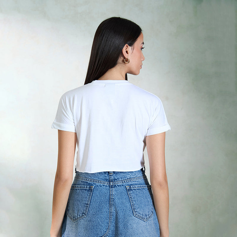 Virgio Women Crop Length Regular Boxy Fit Round Top