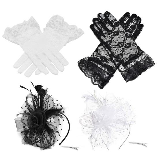 1 шт./2 шт. Женский шляпка-фасинатор, перчатки, вышивка, цветок, искусственные перья, кружево, заколка для волос