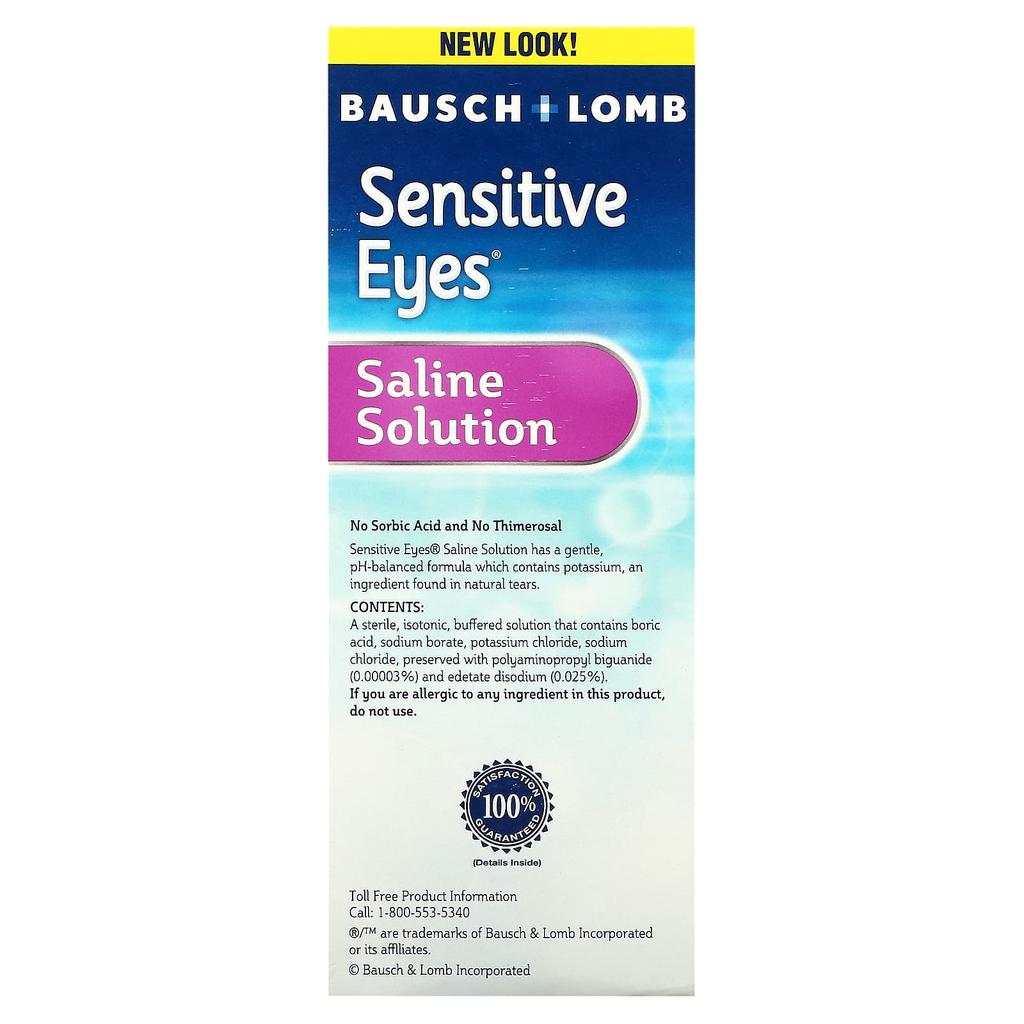 Bausch + Lomb, Солевой раствор, для чувствительных глаз, 12 жидких унций (355 мл)