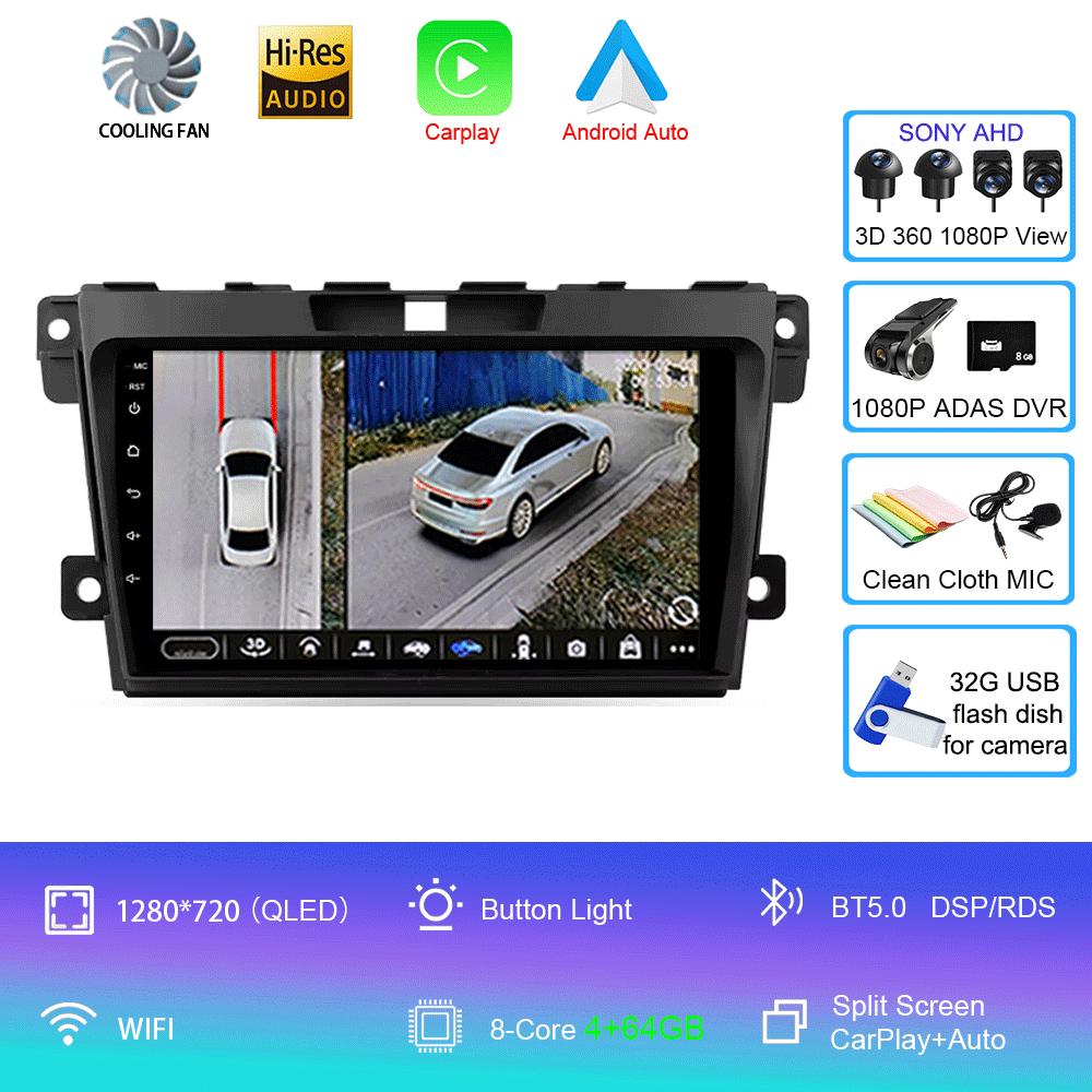 Автомобильное радио Android 14 Carplay для MAZDA 2007 2008 2009 2010 - 2014 CX-7 CX7 CX 7 Навигация GPS Мультимедийный проигрыватель стерео Wi-Fi BT