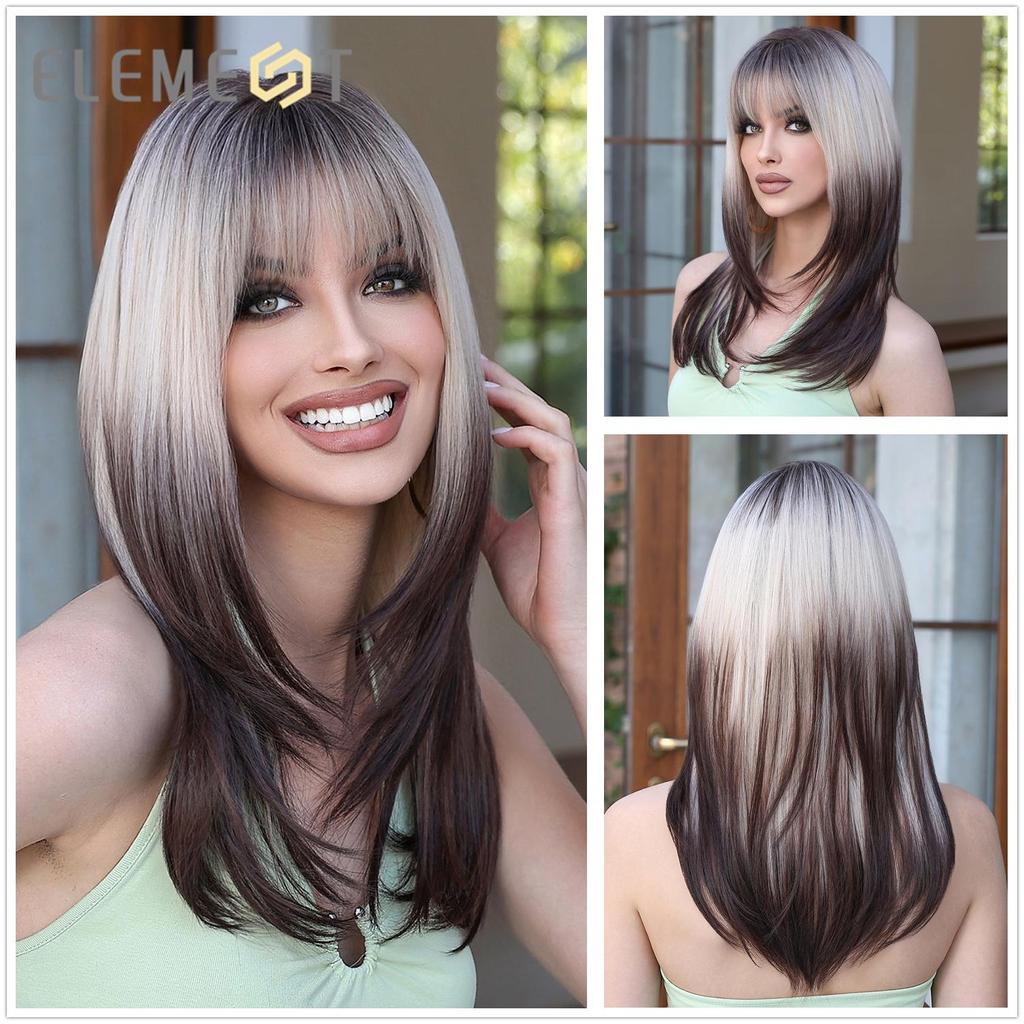 LOUIS FERRE Длинные прямые синтетические парики для женщин, белые, черные многослойные волосы с челкой, парики из термостойкого волокна на каждый день