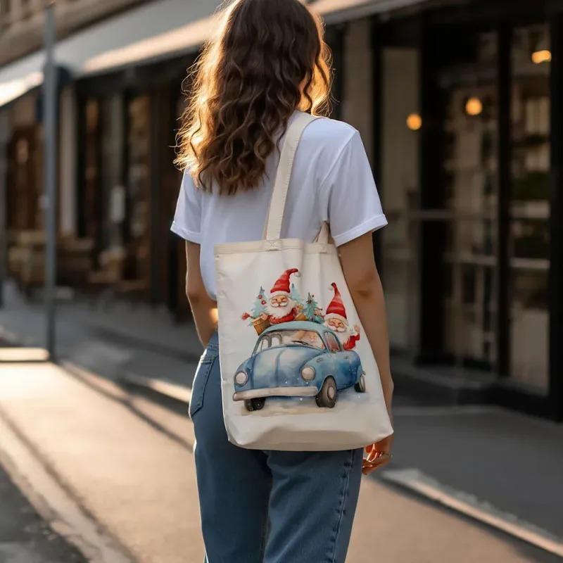1-5 шт. Рождественская сумка-тоут через плечо для женщин, многоразовая сумка на молнии для ланча, сумка-тоут для продуктовых покупок, праздничный подарок, экологичная сумка для переноски