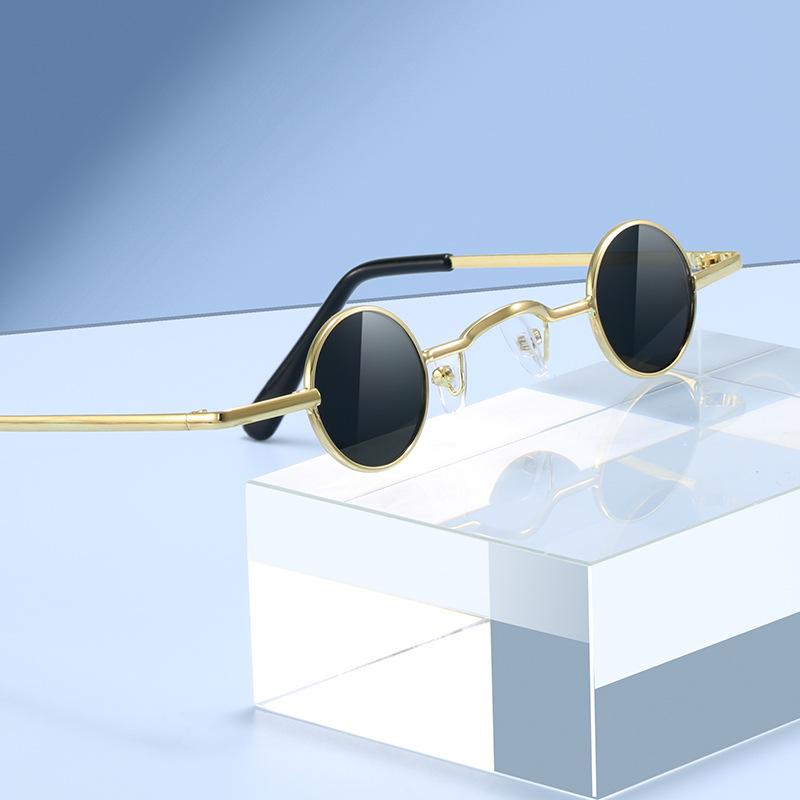 Солнцезащитные очки в стиле панк в круглой ультрамаленькой оправе для мужчин и женщин, очки в маленькой круглой оправе в стиле принца, металлические очки, солнцезащитные очки в стиле хип-хоп