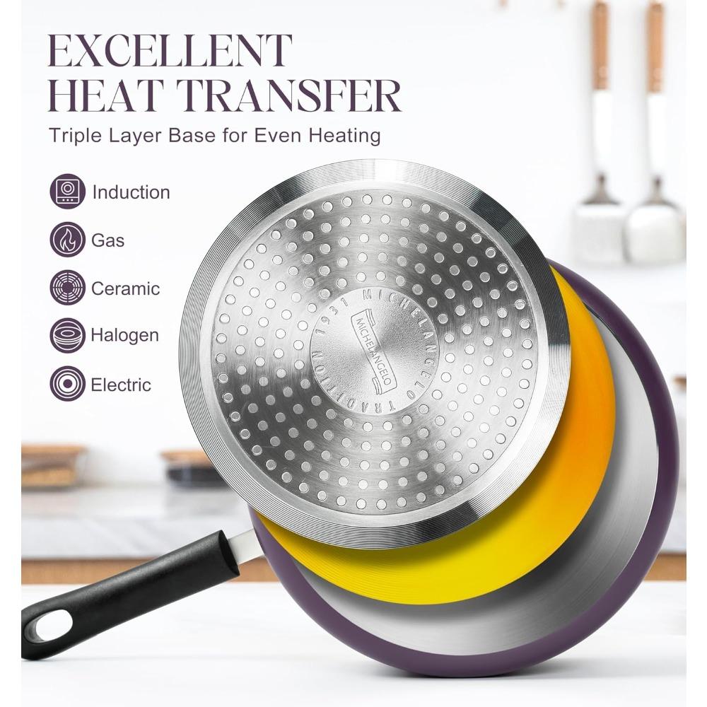 MICHELANGELO Набор антипригарных сотейников с крышкой 1 л 2 л 3 л Керамический медный сотейник Безопасно для посудомоечной машины Посуда