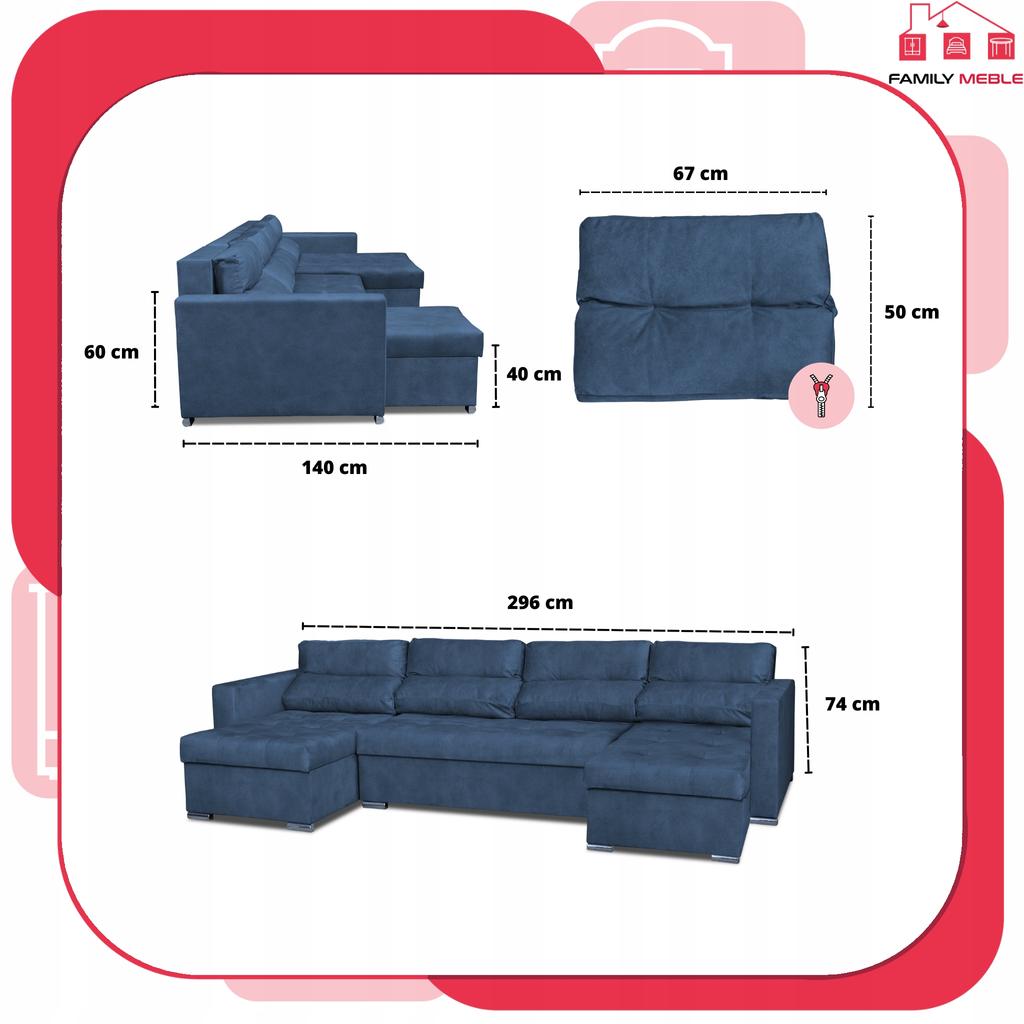 Varius BIG Corner Sofa Bed with Sleeping Containers Family Furniture Navy Blue