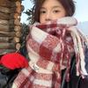 2025 Holiday Red Plaid Scarf for Couples: Winter Neck Warmer In Korean Style – Women's Blue, Men's Black