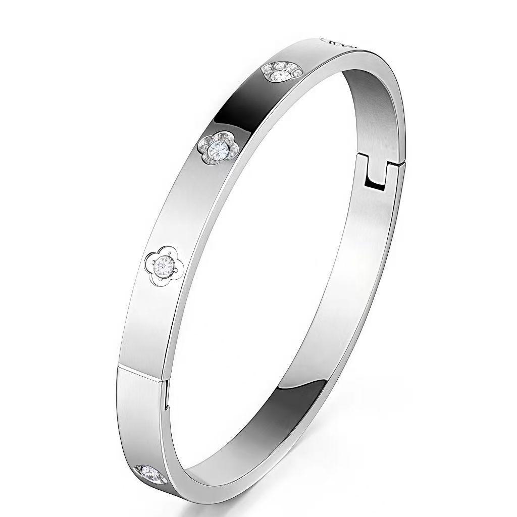 Женский роскошный браслет из нержавеющей стали: Гальванизированный титан, Полная бриллиантовая инкрустация, Европейско-американский стиль