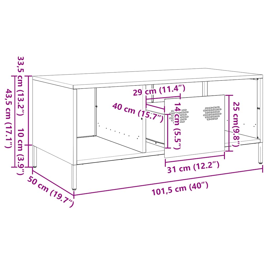 Black Coffee Table 101.5 x 50 x 43.5 cm Cold Rolled Steel