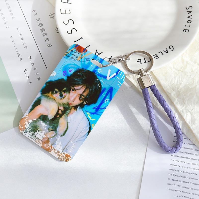 BTS Sliding Photocard Holder, Protective ID Badge Card Case with Braided Keychain Strap, Student Campus Bus Meal Card Protector Merch for ARMY