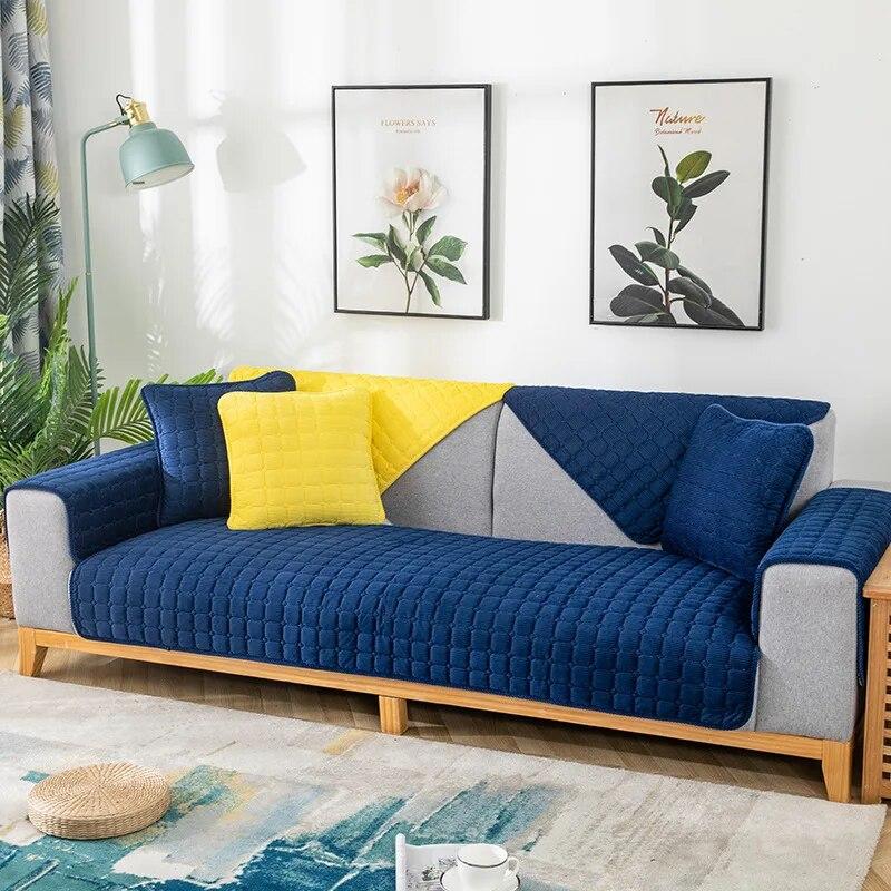 Утолщенная вельветовая подушка для дивана, четыре сезона, однотонный плюшевый нескользящий чехол для дивана для гостиной, теплая дышащая спинка дивана
