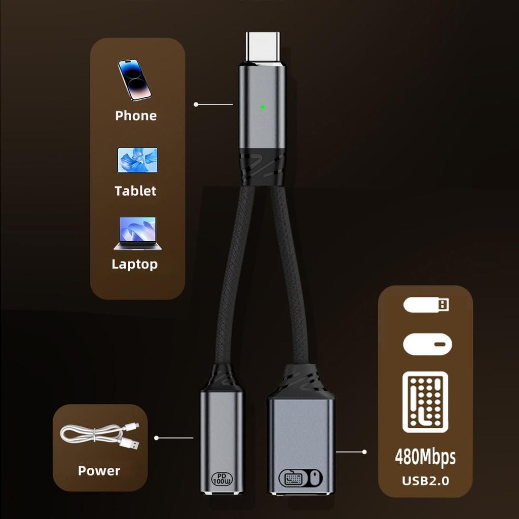 Кабель Cablecc на USB Type A OTG 100W PD для и телефонов USB-C 2.0 и ноутбуков, планшетов,