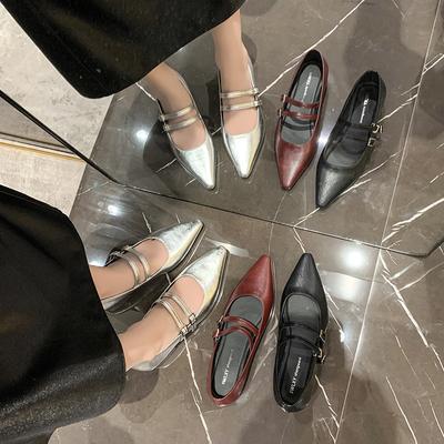 Ретро туфли-лодочки с квадратным носком, двойной пряжкой и толстым каблуком, женские, весна 2025, новый простой дизайн, вечерний стиль, маленькие кожаные туфли