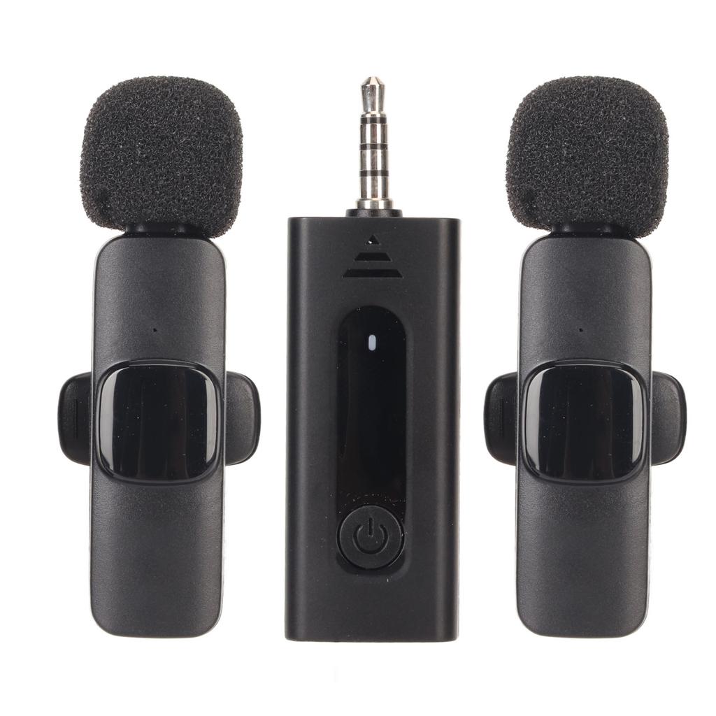 Беспроводной петличный микрофон-петличка 1 на 2, интерфейс 3,5 мм, шумоподавление, беспроводной микрофон-клипса для