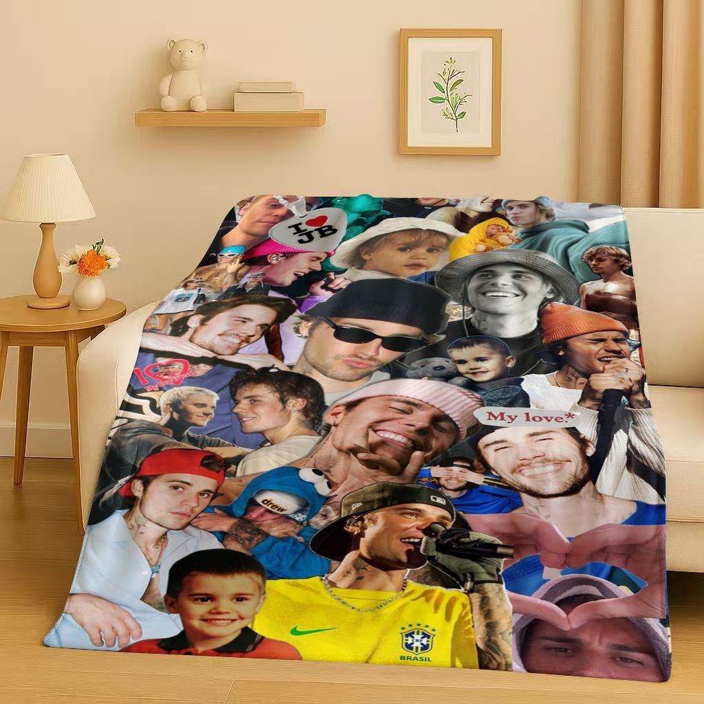 New Fashion B-Bieber Singer Star Flannel Blanket,Ultra Soft Warm Plush Throw for Home Bedroom Bed Sofa Cover Office Travel Gift