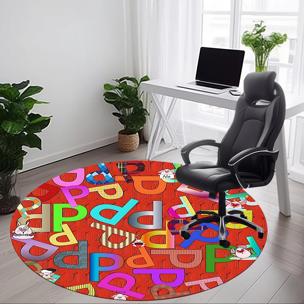 1pc Doodle Alphabet Chair Carpet for Office Non Slip, Machine Washable Rug for Office, Room Holiday Decor for Christmas, Birthday Polyester