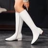 Winter Women Square Toe Knee High Boots White Black Low Block Heel Fashion Dress Office Lady Warm Plush Zipper Long Riding Boots