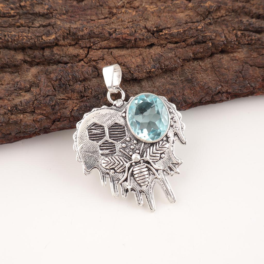 Sky Blue Topaz Gemstone Pendant, 925 Sterling Silver Jewelry, Handmade Gorgeous Silver Pendant Gift For Love