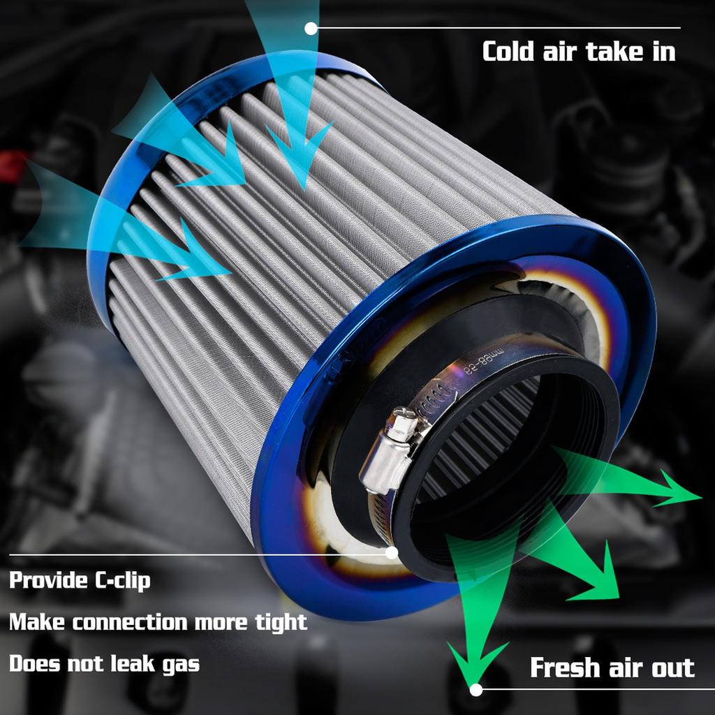 Blue 3" 76mm Power Intake High  Cold  Intake Filter Cleaner Racing Car  Filter Universal AIT27