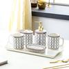 Полосатый позолоченный керамический набор для ванной комнаты туалетные принадлежности с подносом мыльницы стаканчик для зубных щеток туалетные принадлежности