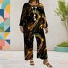Women Plus Size Floral Printed Round Neck Long Sleeve Layered Top Wide Leg Cropped Pants Two Piece Set