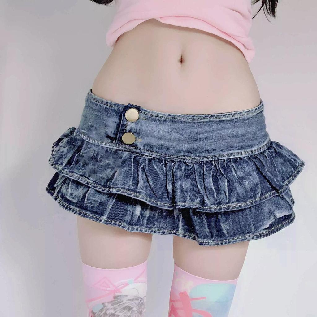 Chic Low Waist Denim Mini Skirt for Nightclub & Dance