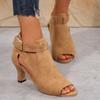 Block Heels Fashion Womens Shoes 2024 Open Toe Large Size Female Sandal Chunky Luxury Peep Low New Comfort Big Girls Beige
