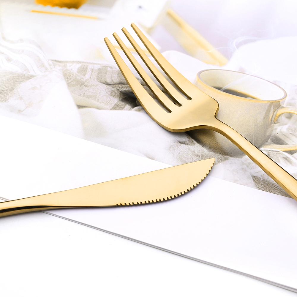 4pcs Gold Dinnerware Set Stainless Steel Tableware Set Knife Fork Spoon Flatware Set Dishwasher Safe Silverware Cutlery Set