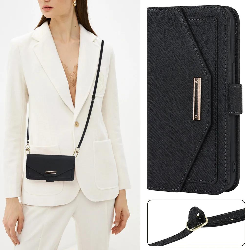Mirror Wallet Magnetic Leather Case for iPhone 17 Pro Max Air 17E 16 15 14 13 Mini 12 11 7 8 Plus SE Xs XR Crossbody Strap Cover