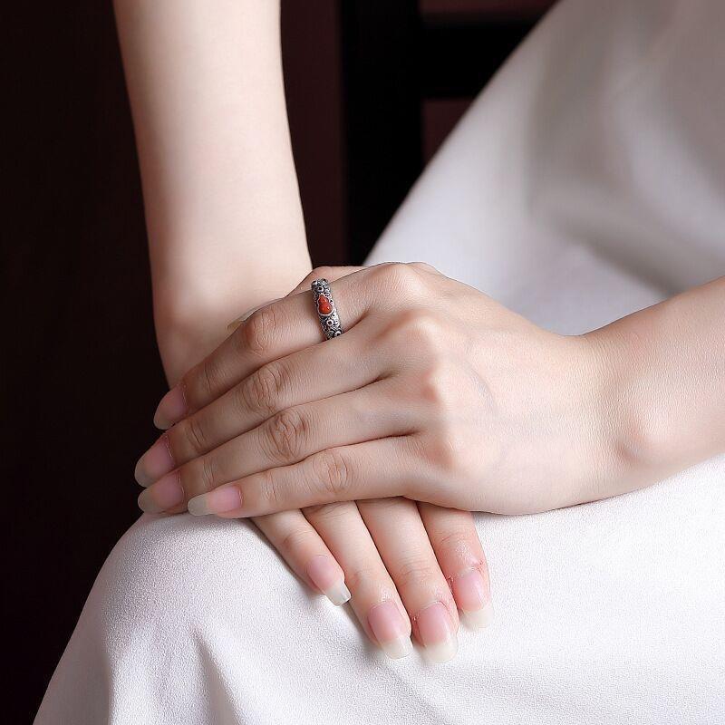 Ring Opening Old Ring Gourd Chinese Retro Ancient Style Women's Style Fulu Lucky Jewelry Ping An Jewelry