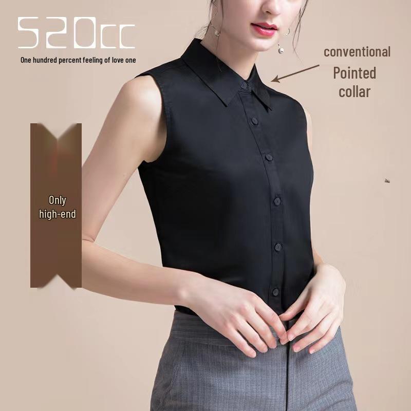 Женская белая рубашка без рукавов, устойчивая к сминанию - Профессиональный утягивающий базовый слой с острым воротником, летняя мода