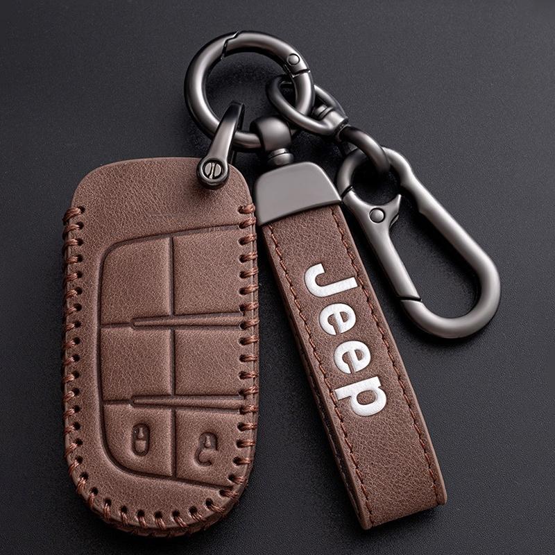 High quality New Leather Car Key Cover Case Fob for Jeep Renegade Compass Grand Cherokee for Chrysler 300C Wrangler Accessories AMN1