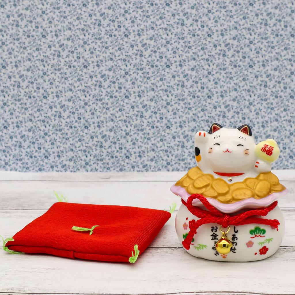 Фарфоровая статуэтка Манеки-неко Якуси Килн Энманхо (с наклейкой удачи)
