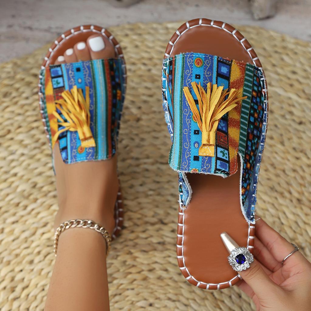 Fashion Women Ethnic Style Slippers Summer Round Head Large Size Sandals Casual Beach Non-slip Slippers Lightweight Shoes Slides Women