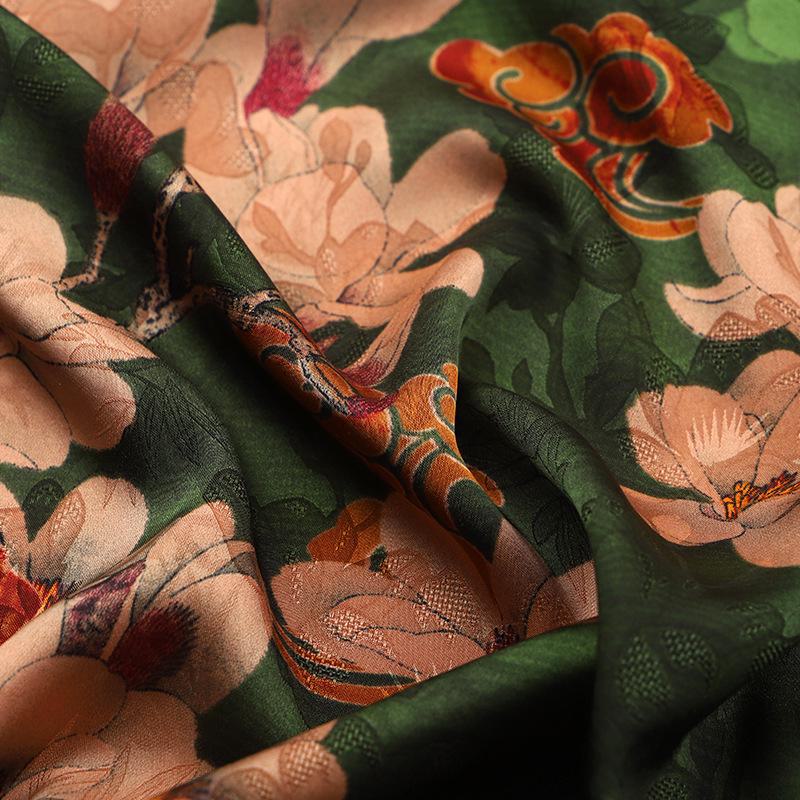 Luxurious Printed Imitation Silk Xiangyun Yarn Cheongsam Dress Fabric, Soft Chinese Tang Suit Fabric