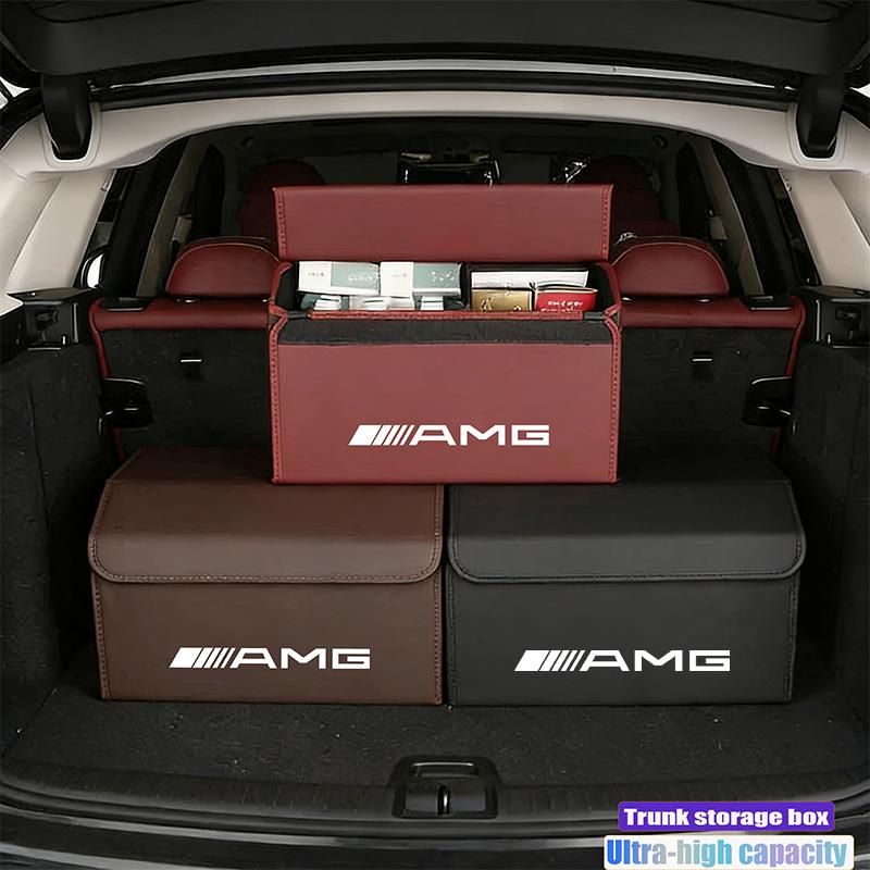 AMG Car Badge Stickers Leather Storage Box Foldable Storage Organizer Accessories For Mercedes Benz A B C E G CLA W203 W204C260 EE8
