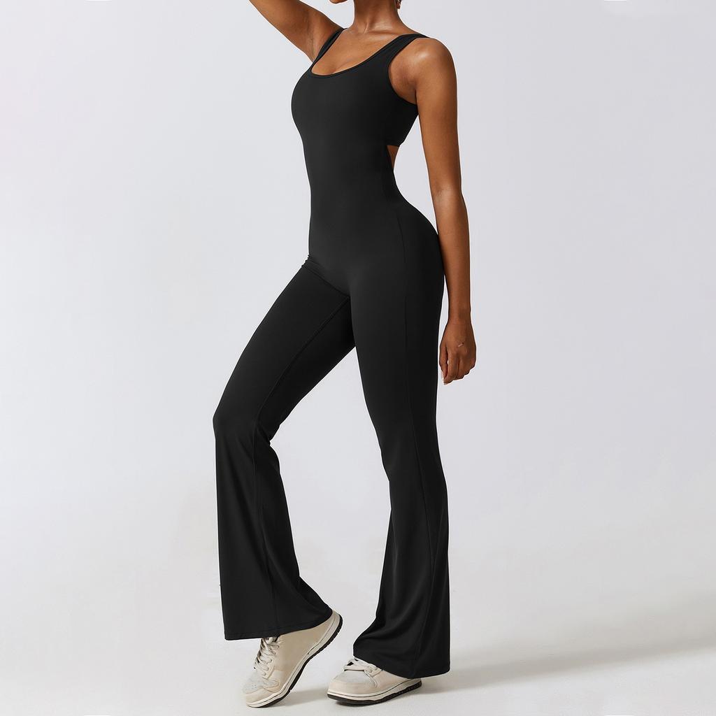 Women's Sleeveless Tank Top Jumpsuit Threaded Square Neck Hip Lift Slim Sexy Jumpsuit Backless Jumpsuit