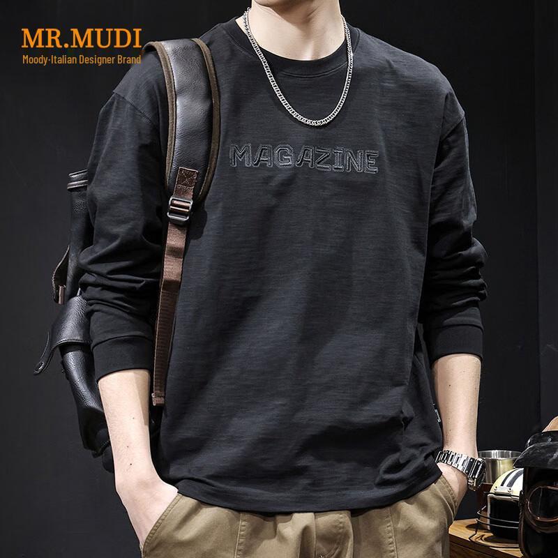 MR.MUDI Men's Cotton Slub Long-Sleeve Crewneck T-Shirt