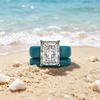 Blue green women's silicone double strap CZ ring, emerald cut cubic zirconia engagement wedding ring, beach bride jewelry gift